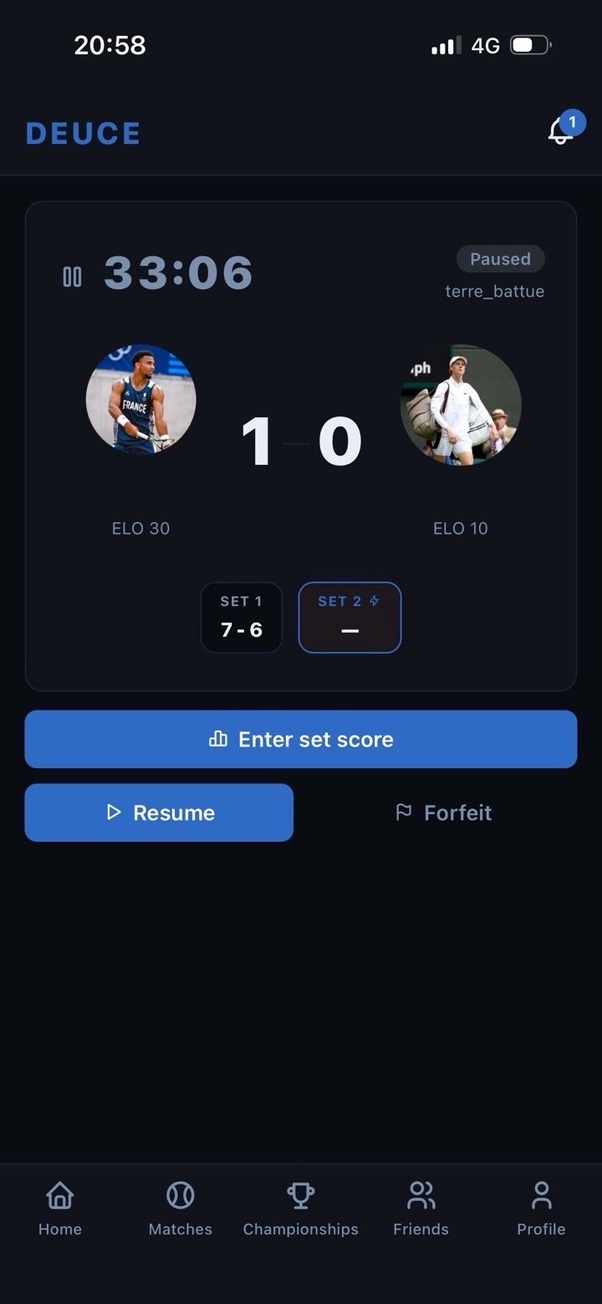 Live match DEUCE